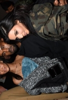 NEW YORK, NY - FEBRUARY 12:  (L-R) Rihanna, Kanye West and Kim Kardashian backstage at the adidas Originals x Kanye West YEEZY SEASON 1 fashion show during New York Fashion Week Fall 2015 at Skylight Clarkson Sq on February 12, 2015 in New York City.  (Photo by Dimitrios Kambouris/Getty Images for adidas)